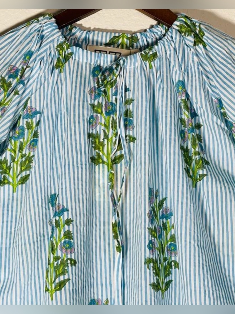 SZ CORNFLOWER BLUE ANEEZA PRINT & THIN STRIPE IDA TOP SIZE SMALL - Picture 5 of 11